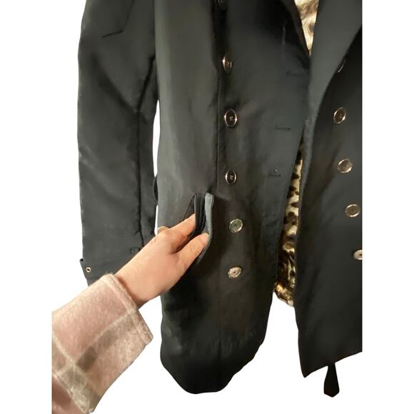 Sam Edelman Size M Double Breasted Trench Coat Black Embellished Studded Edgy - Picture 3 of 9